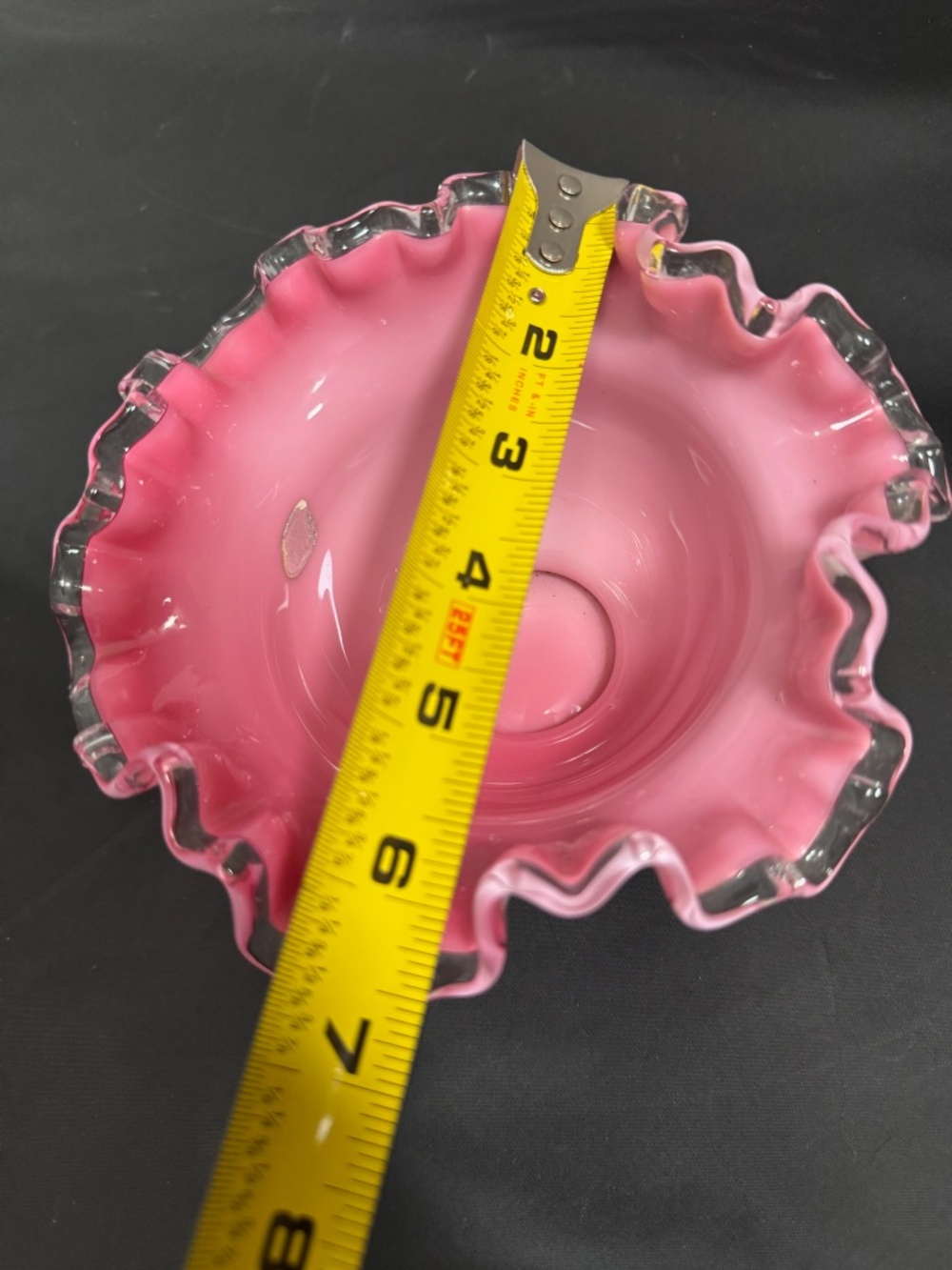 FENTON Art Glass Pink Bride's Bowl Art Glass Pink White Silvercrest Ruffled - Picture 6 of 7